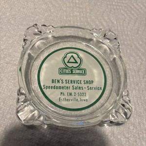 Original Cities Service Gas Station Ashtray Cigarette Cigar Estherville Iowa