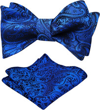 Mens 2pcs Paisley Jacquard Tuxedo Self Tied Bow Tie with Pocket Square Set