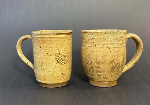 Set Of 2 Studio Art Pottery Mugs Brown Speckled Hand Thrown Signed