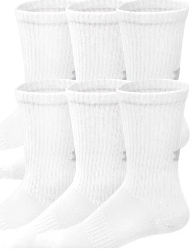 UNDER ARMOUR Men Crew Socks 30 Pair 68% Cotton WHITE - NEW