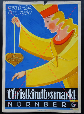 Christkind: Orig. Plakat- Entwurf Christkindlesmarkt Nürnberg 1950 - Unikat/ RAR