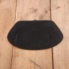 Vintage Black Beaded Evening Clutch Handbag Purse NWOT Kiss Lock Swirl...