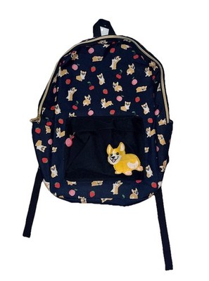 Loungefly Corgi / Dog / Fruit Print Backpack Book Bag Black Yellow Red 