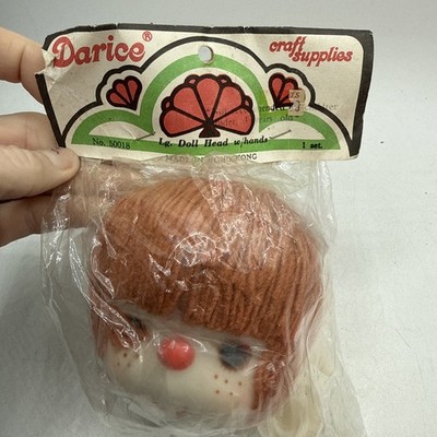 NOS Vintage Darice Yarn Doll Head Hands Set Reddish orange Hair Freckle 50018