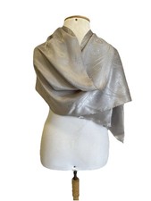 Made in Italy 100 Silk Scarf Silver Grey Jacquard Paisley Shawl Wrap A99