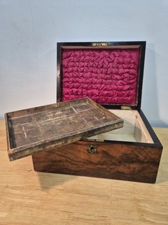 Antique Victorian Jewellery Or Trinket Box Lined And With Shelf