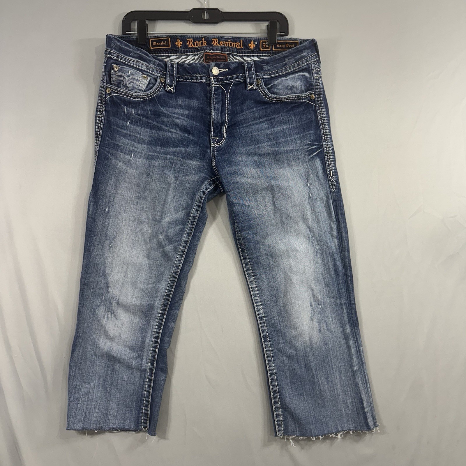Rock Revival Shorts Women’s 32 Blue Cutoffs Bermuda Flap Pockets Denim Capri