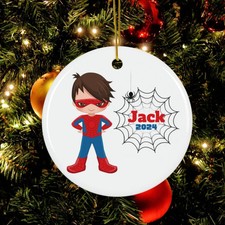 Personalized Superhero Christmas 2D Ceramic Ornament