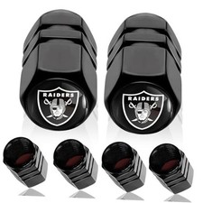 6Pack Valve Stem Caps for Raiders, Sport Fan Tire Air Valve Cover Black RAD