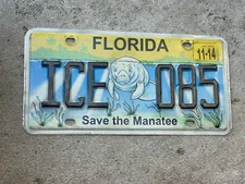 Florida License Plate Save The Manatee Expired Single Plate RAISED TEXT ICE 085