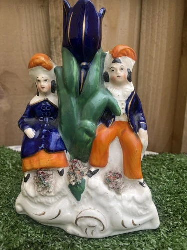 SUPERB MID 19thC STAFFORDSHIRE ROYAL CHILDREN FIGURES & TULIP SPILL VASE c1860s