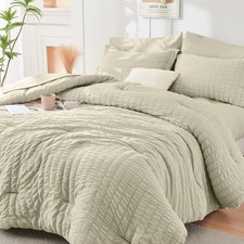 Comforter Set 7 Pieces Full Size Light Linen Seersucker Bed in Bag HYMOKEGE Sets