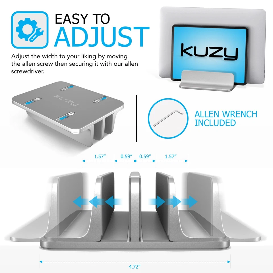 Vertical Laptop Stand Adjustable Dual Slot, MacBook Stand Holder Desk - Silver - Image 2 of 4