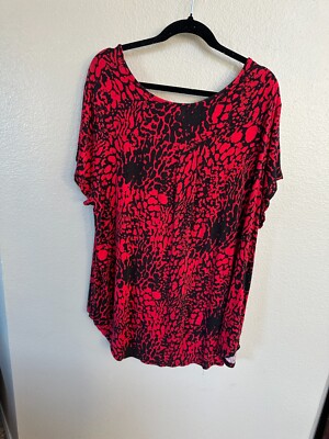 Simply Emma Red Cheetah Print Blouse Size 3X