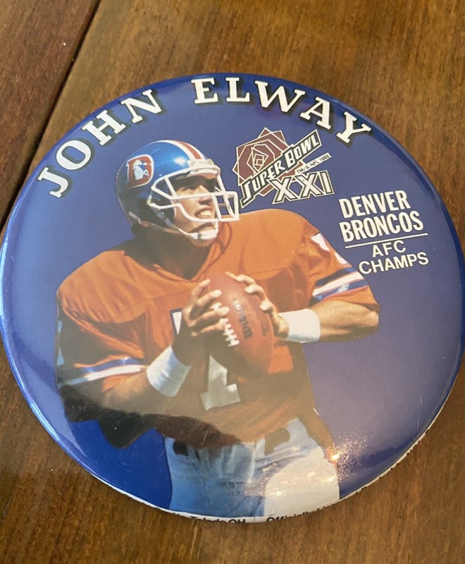 1986 John Elway Denver Broncos Super Bowl XXI 21 button 3" AFC Champs Mint