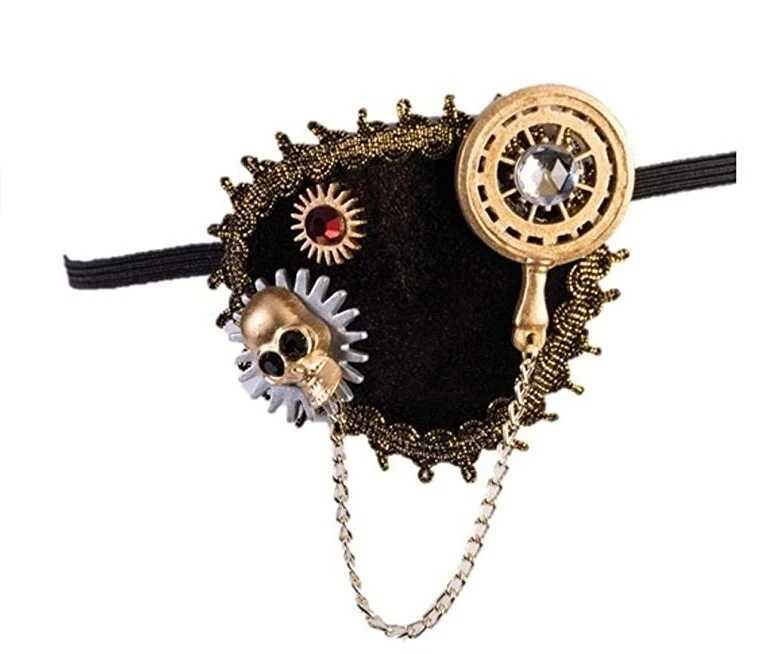 Steampunk Eye Patch - Pirate - Black/Gold - Costume Accessory - One Size - Image 2 of 2