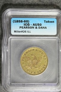 (1858 - 60) ICG AU50 PEARSON & DANA CIVIL WAR TOKEN!!  #B23740