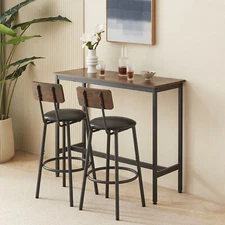 3PCS Bar Table Set Kitchen Dining Breakfast Pub Table + 2 PU Chairs Stools Brown