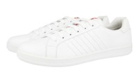 Prada Leder Sneaker - Linea Rossa Roter Streifen - Weiss - Neu - 9 43