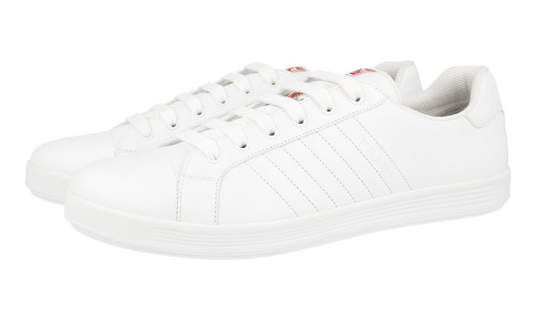 Prada Leder Sneaker - Linea Rossa Roter Streifen - Weiss - Neu - 9 43-image