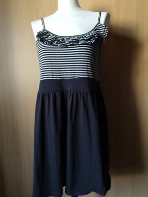 Fishbone Kleid Spaghettiträgerkleid grau blau mit Rüschen Gr.XL