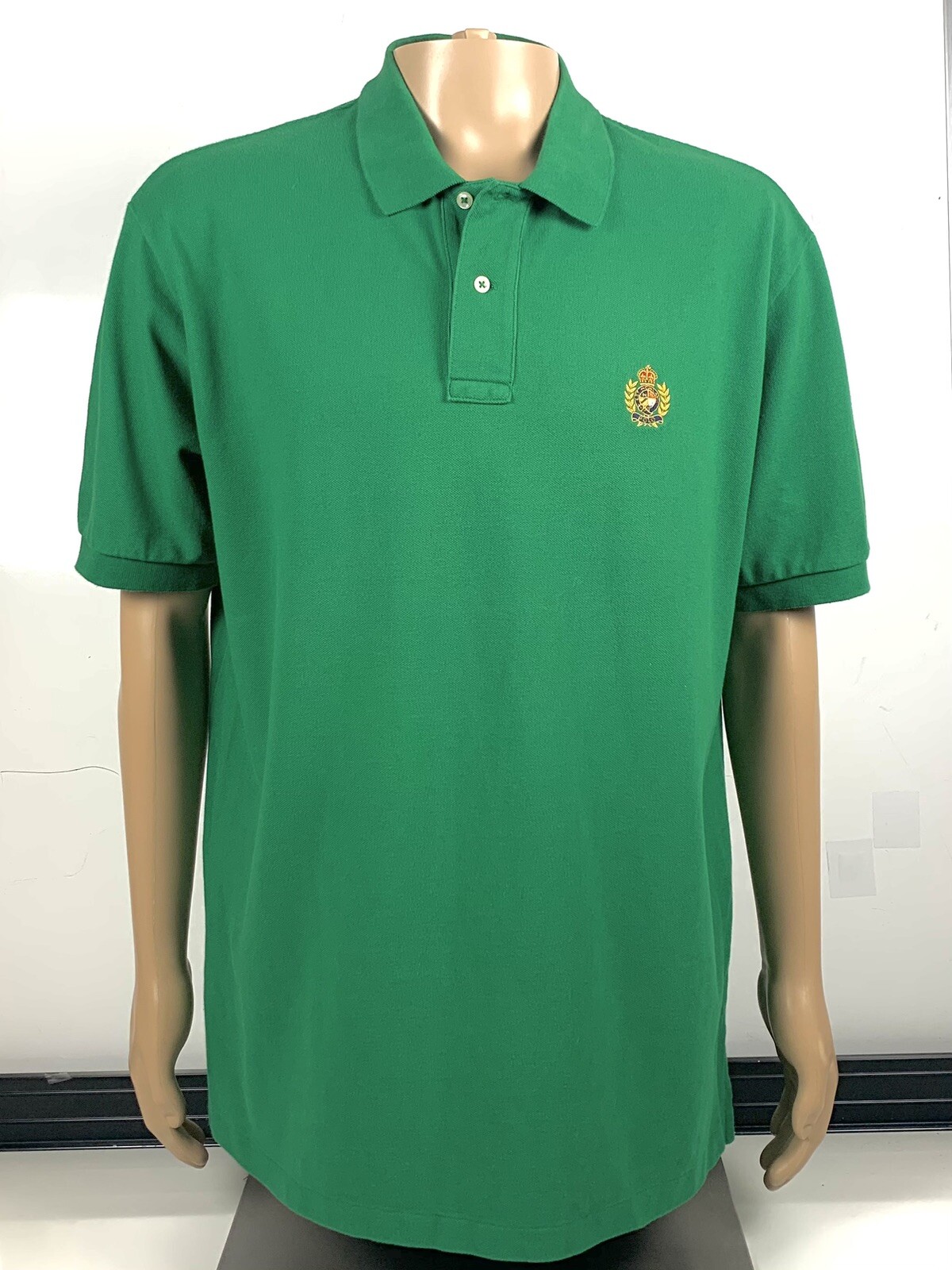 Polo Ralph Lauren Vintage Mens Crest Crown Polo Shirt Cotton Green Size XL VGC