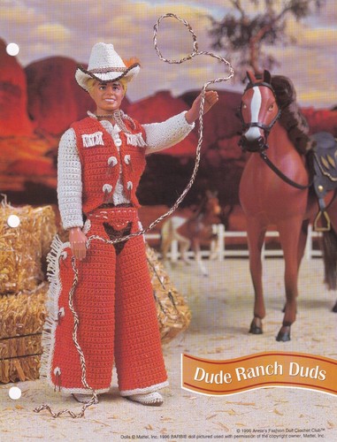 Fashion Doll Crochet Pattern Ken DUDE RANCH DUDS Cowboy Chaps Vest Hat Pants