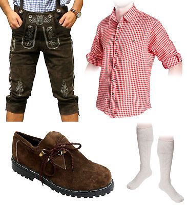 5-teiliges Trachtenset B Trachtenlederhose 46-60 Träger,Schuhe,Hemd,lange Socken