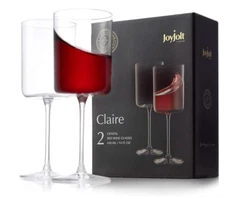 JoyJolt Claire 14oz Red Wine Glass Set Large Glasses Set of 2 Crystal Glasses