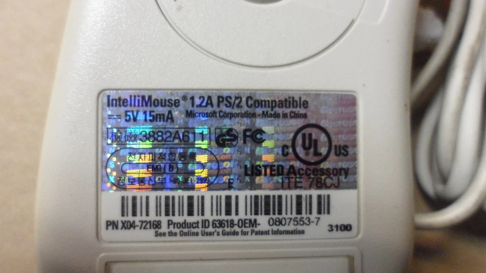 Gateway Microsoft Intellimouse 1.2A PS/2 Compatible PN X04-72168 - Image 4 of 4