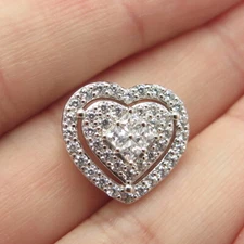 925 Sterling Silver Pave C Z Heart Slide Pendant