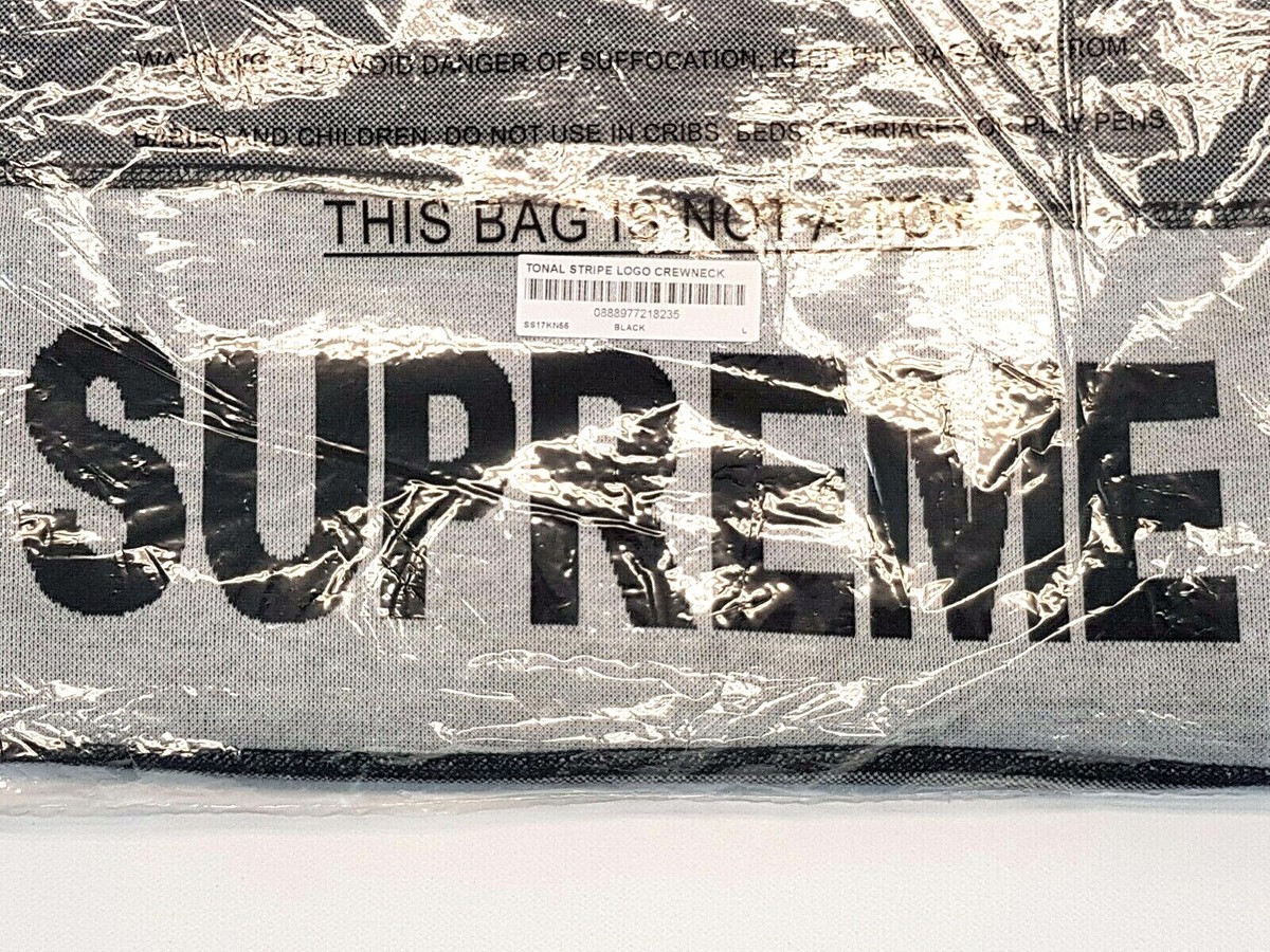 Supreme Tonal Stripe Logo Crewneck Black Size L Mens SS17 Supreme Tonal Stripe Logo Crewneck Black Size L Mens SS17