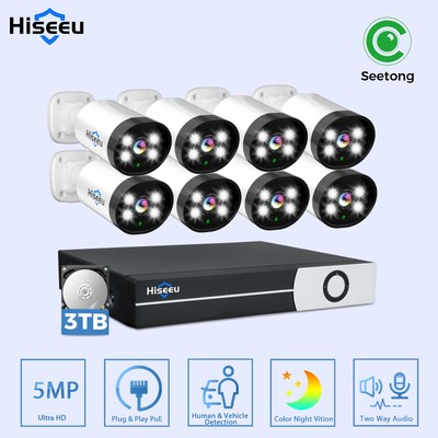 Hiseeu PoE Security Camera System,8 Ports PoE NVR with 3TB Hard dirve,5MP Camera