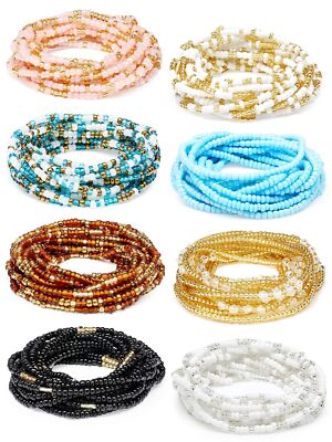 Sureio 8 Pieces 50 Inch Handmade Waist Beads African Belly Chain Plus Size Be...