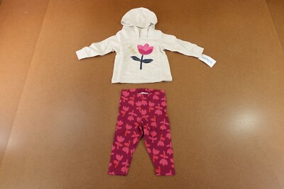 Carters Baby Girl Size 9 Months Floral 2-Piece Hooded Tee & Legging Set NWT