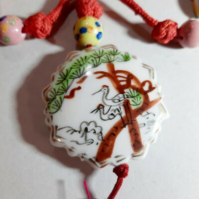 Vintage Painted Glass Bead Chinese Necklace Stork Heron for repair UK