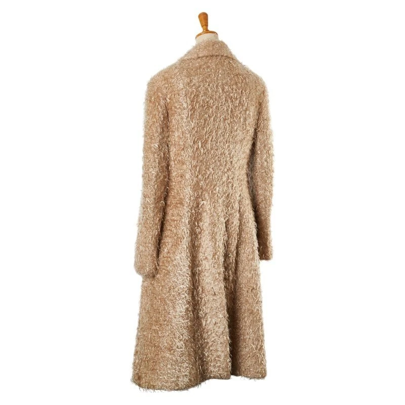 CHANEL Cappotto Lungo Giacca Donna Taglia 40 Beige Marrone Nylon Lana Originale