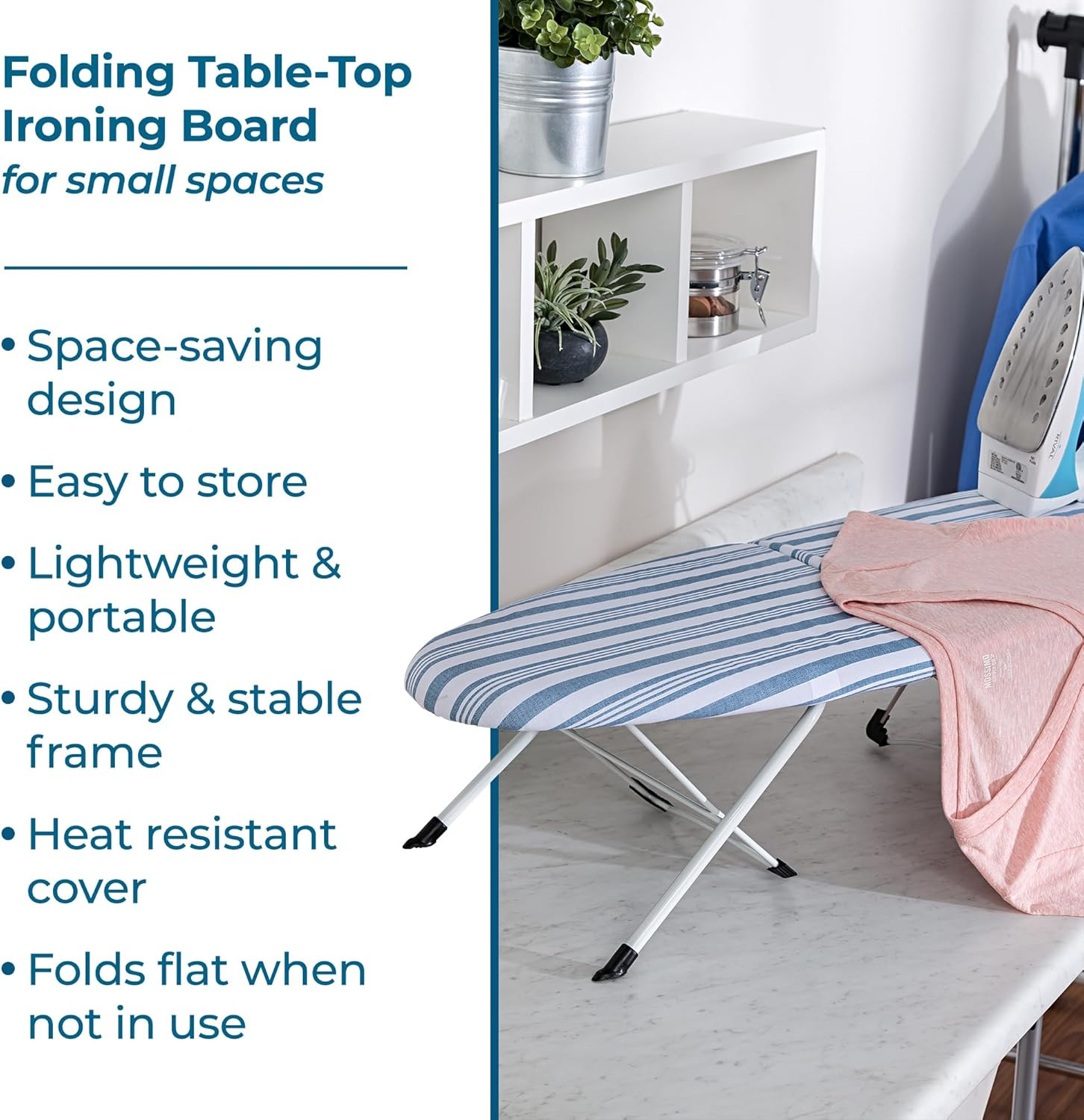 Honey-Can-Do Folding Tabletop Ironing Board with Iron Rest, Blue, 32” L X 12” W,