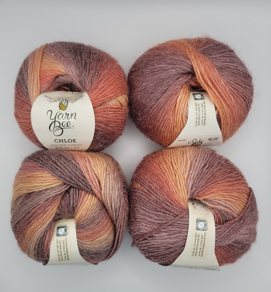 Lot Of 4 Yarn Bee Chloe, Golden Sunset, 270 yds ea, WoolViscose 7030, NEW eBay
