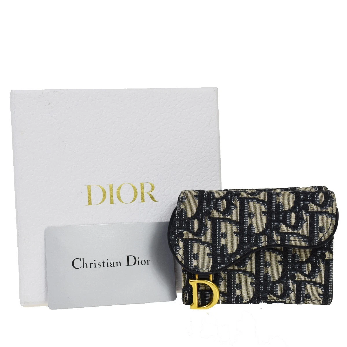 Dior Navy Blue Oblique Canvas and Leather Card Holder Dior