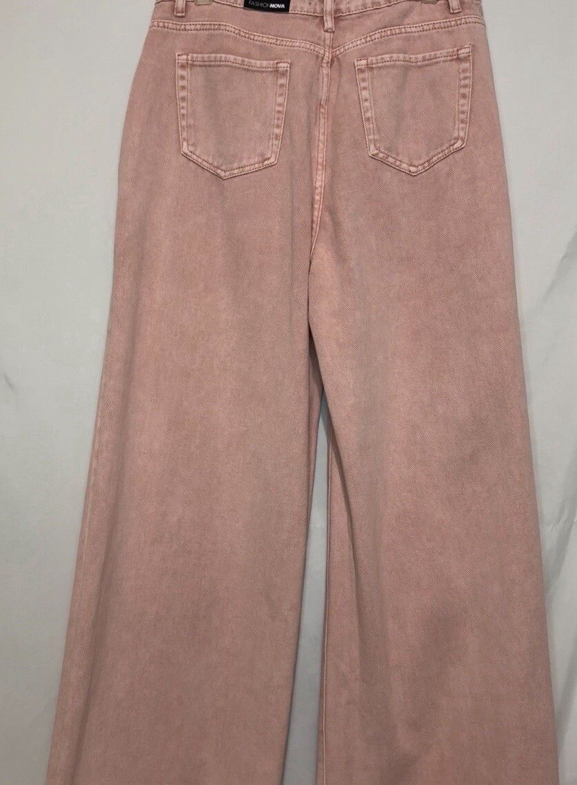 Pink Fashion Nova Wide Leg Distressed Jeans Size 11 image 6