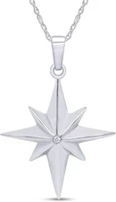 North Star Pendant Natural Round Diamond Accents Sterling Silver 18" Necklace