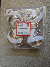 Holiday Style Ornaments Set of 4 Gold White Sparkling Round NIB Shatterproof