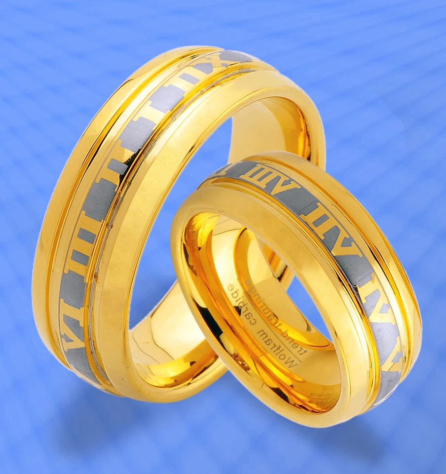 2 WOLFRAM TRAURINGE RINGE m. GOLD Platierung & GRAVUR GRATIS , JW9 - Bild 1 von 1