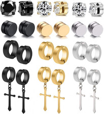 12 Pairs Stainless Steel Non Pierced Magnetic Earrings for Men Women  CZ Clip o