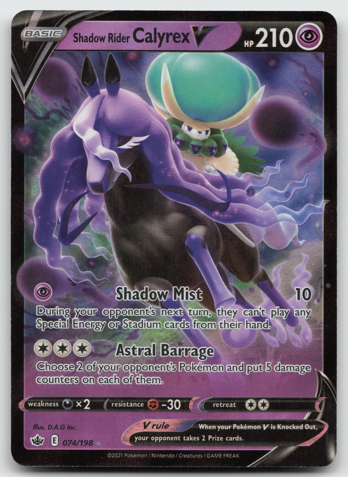 Shadow Rider Calyrex V SWSH06: Chilling Reign 074/198 Ultra Rare NM Pokemon