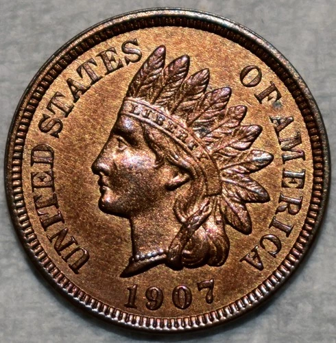 Uncirculated 1907 Indian Head Cent, Sharp specimen.
