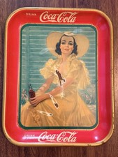 Vintage Coca Cola Girl In The Shade Metal Tin Lithographed Serving Tray 1938