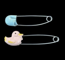 Vintage Diaper Pins Lot of 2 Blue Pink Duck Plastic Metal Safety