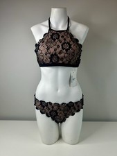 BEACHSISSI Scolloped Lace Bikini Halter Neck High Waist 1pc Swimsuit  Sz L NWT